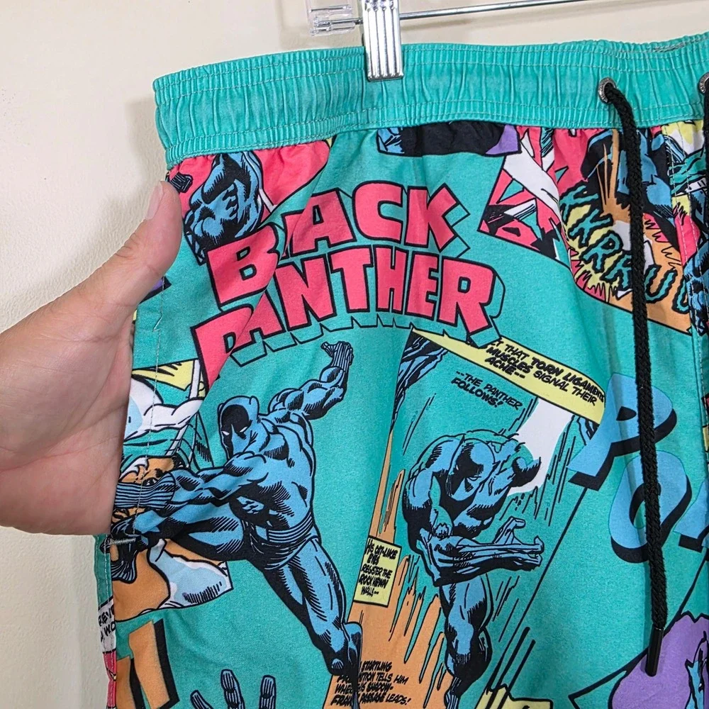 Neff Mens Shorts Black Panther Comic Print‎ Board Shorts Swim Trunks Teal Sz XXL